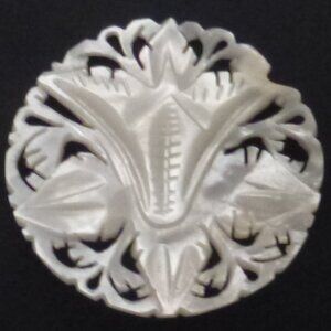 Vintage Carved Ornate Mother of Pearl  Abalone Shell Flower Brooch Pin
